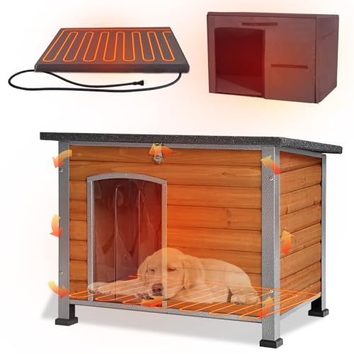33.3’’ Heated Outdoor Dog House Weatherproof Insulated Dog Kennel with Metal Frame (Heated Dog House)