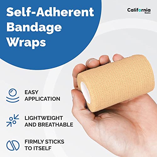 Self Adhesive Bandage Wrap (4 Inch x 5 yard- Pack of 8 / Brown)