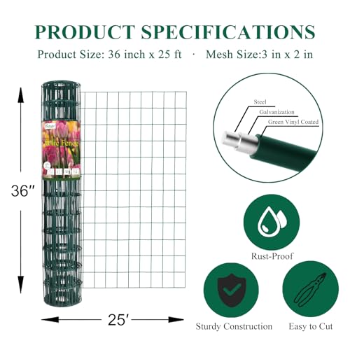 Green PVC Coated Welded Wire Fence 36" x 25' Roll (Green / 2''x3'' 16GA 36''x25')