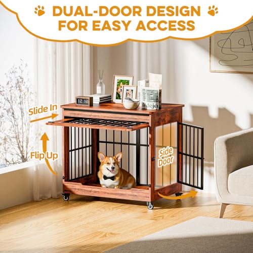 32" Dog Crate Furniture (Vintage Brown / 32.5"L x 22.0"W x 29.5"H)
