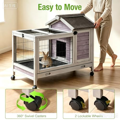 Rabbit Cage Indoor for 1 (Grey / 40.7" x 22.8" x 28.6")
