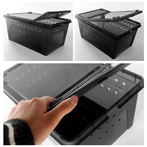 Portable Reptile Terrarium Habitat for Mini Pet Houses Breathable Holes Stackable Container (2PCS-Black-M)