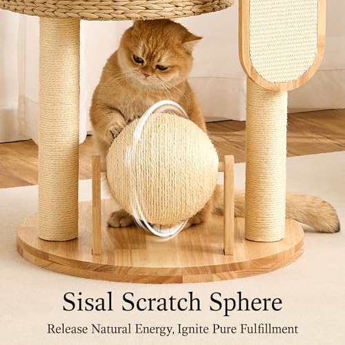 Wood Modern Cat Tree for Large Cat (47 Inch-Scratch Ball)
