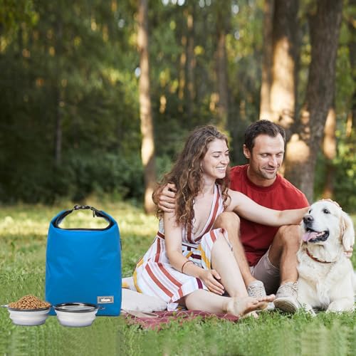 Pet Food Storage Bag Travel Dog Food Container 2PCS Collapsible Dog Travel Bowls and Zipper Side (Blue / 12L)