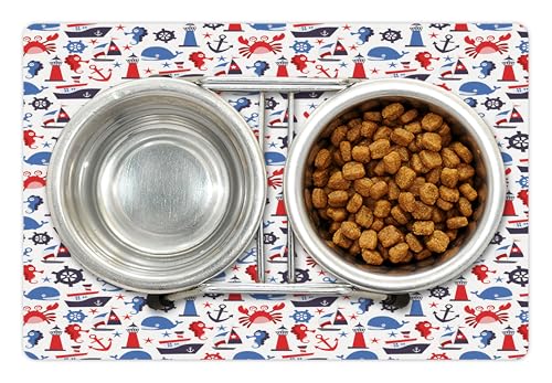 Nautical Pet Mat for Food and Water (Indigo Blue)