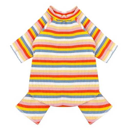 Striped Dog Pajamas Stretchy Cute Four (Yellow / Large)