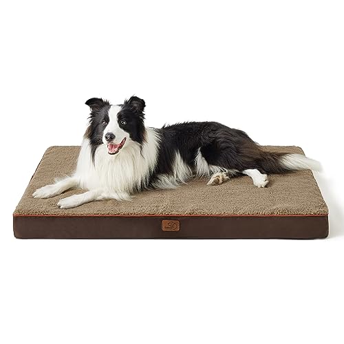 XL Dog Bed Extra Large Pet Bed with Comfy Sherpa (44"L x 32"W x 3"Th / Brown)