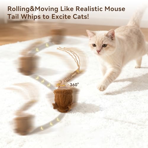 Interactive MigiMouse Cat Toy 360° Rolling & Spin with Wiggling Tail for Indoor Cats Smart Motion Sensor
