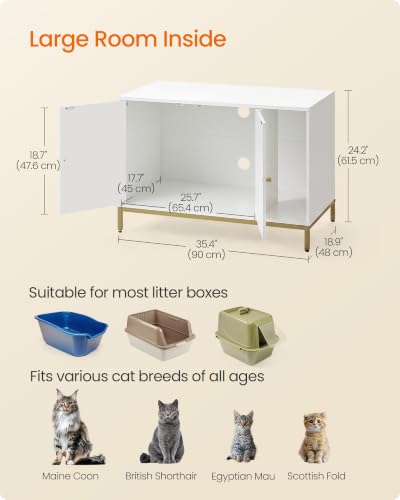 Cat Litter Box Enclosure (White + Gold / XL (35.4"l X 18.9"w X 24.2"h))