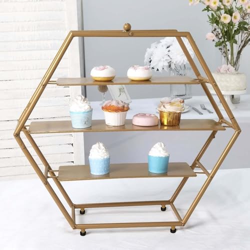 Efavormart 3 Tier Metal Hexagon Cupcake Stand 21" Matte Gold (3-Tier 21" Hexagon / Gold)