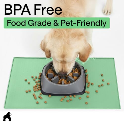 Dog Food Mat 100% Waterproof Silicone (Mint / 18.5"l X 11.5"w)