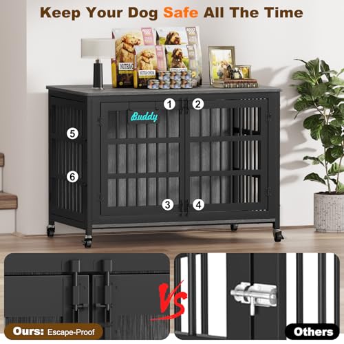 46"/43"/32" XXL Heavy Duty Dog Crate Furniture with Casters (46.14"L x 28.78"W x 35"H / Dark Grey)