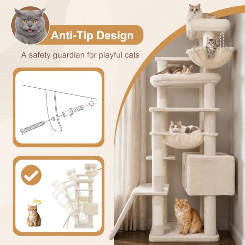 Tall Cat Tree for Large Cat (Beige / 75.2 inch)