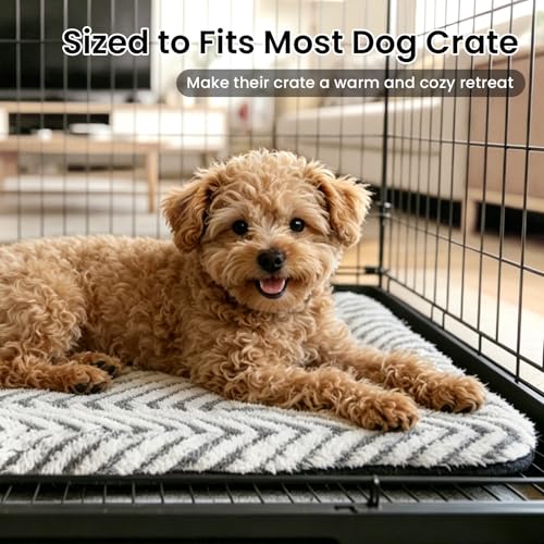 Dog Crate Pad Washable Cat Dog Bed for Crate Flat Pet Kennel Mat (24''L x 18''W x 1.5''Th / V: Chevron Grey)