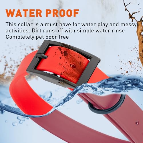 Biothane Waterproof Dog Collar Strong Coated Nylon Webbing with Black Hardware Odor (W1" x L22"-25" / Cherry Red)
