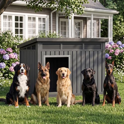 Dog House Indoor Outdoor (Deep Black / 42.87"L x 32.95"W x 31.61"H)
