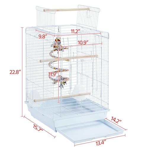 Open Play Top Travel Bird Cage for Conure Sun Parakeet Green Cheek Conure Lovebird Budgie Finch Canary (White)