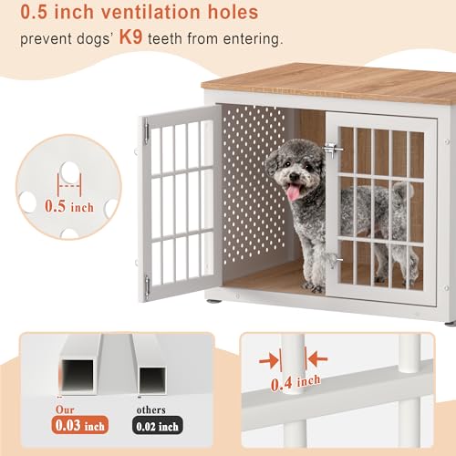 32" Heavy Duty Dog Crate Furniture for Small and Medium Dogs (32.7"L x 23.6"W x 26.0"H / Nature+White)
