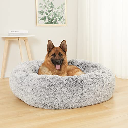 Calming Fluffy Donut Dog Bed for X (45.0"L x 45.0"W x 10.0"Th / Dark Grey)