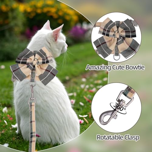 Cat Harness and Leash Set Escape Proof with Bow Knot (Beige)