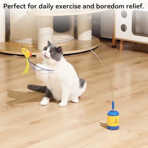 Interactive Automatic Cat Teaser Wand Toy with Strong Suction Cup (Blue)