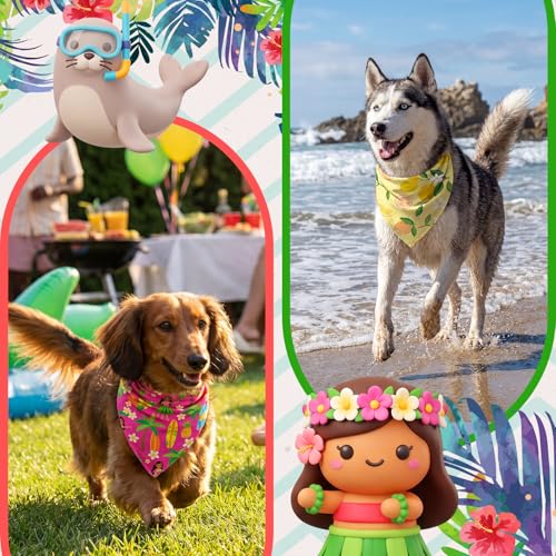 50 Pcs Summer Bandanas Bulk for Dogs Kerchief Bibs Scarves with Beach (Summer / 25.6 x 17.7 x 17.7 Inch)