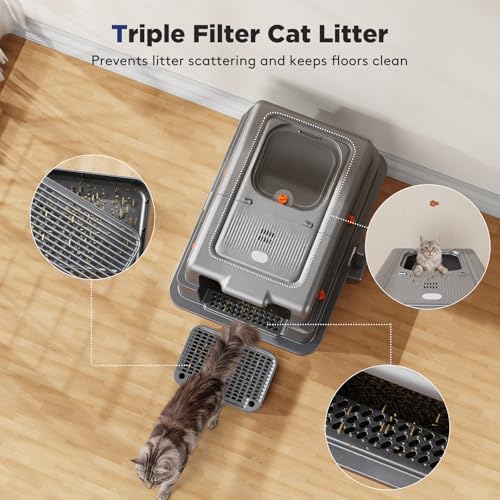 XXXL Extra Large Enclosed Stainless Steel Litter Box with Lid (XXX-Large / Grey)