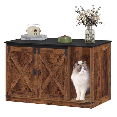 Cat Litter Box Enclosure (39.4"L x 21.7"W x 24.8"H / Rustic Brown and Black)