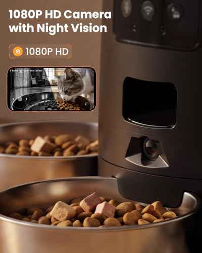 Automatic Cat Feeder with Camera for 3 Cats (Black)