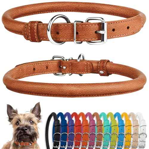 Tangle Free Rolled Leather Dog Collar (Cinnamon / XS)