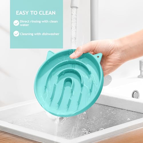 Slow Feeder Cat Bowl Silicone Pet Puzzle Feeder for Slow Eating (Cyan / 1 Cup)