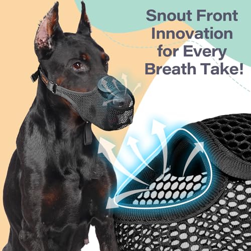 Mesh Dog Muzzle for Large Medium Small Dogs with Front Opening (Black / L)