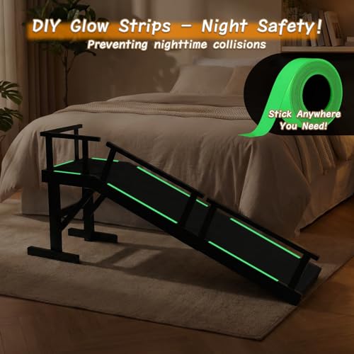 61" Dog Ramp for Bed with Rest Platform & Glow Strips (Black / 61"L x 20"H x 15.7"W)