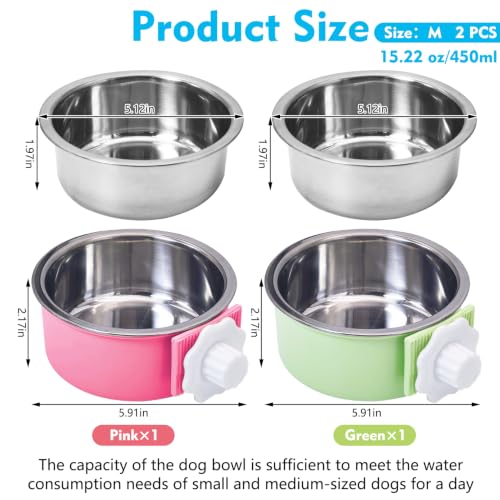 Crate Dog Bowl (2 PCS / Size: M (Green, Pink))