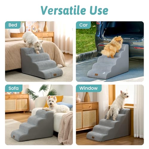 Wide Dog Stairs for Small Dog 19.7" H (Grey / Wide:17.7"x28"x19.7")