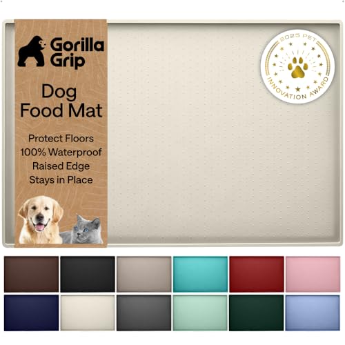 Dog Food Mat 100% Waterproof Silicone (Cream / 32"l X 24"w)