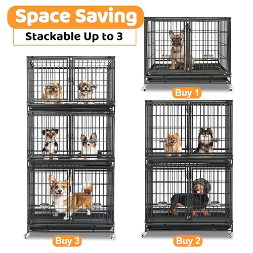 42 inch Heavy Duty Double Dog Cage with Divider (43.0"L x 28.0"W x 35.0"H)