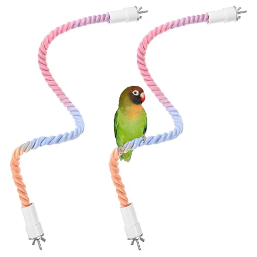2 Pack Rope Perches for Bird Cages (Pink Blue / 23.6 in)