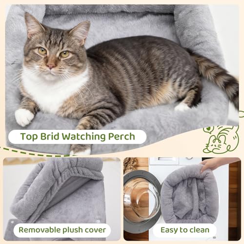 32inch Tall Cat Tree with 2 cat condo for Adult Cats Cozy Cat Tower with Scratching Post and Scrather Board for Cats of Different Ages.（Light Grey） (31.5'')