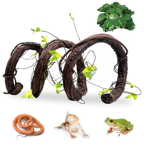 Extra Large Reptile Vines Thick Terrarium Plants 78 Inches Long Flexible Climbing Branch with Leaves Snake Tank Accessories Greenery Habitat Decor for Bearded Dragon Chameleon Gecko Lizard (Black Reptile Vines (Lengh:78" Dia: 1.2 In))