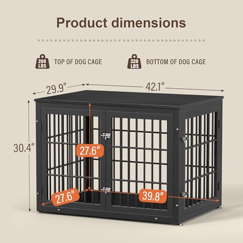 42" Heavy Duty Dog Crate Furniture for Large and Medium Dogs (Black / 42.1"L x 29.9"W x 30.4"H)