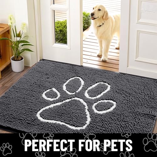 Dog Door Mat for Muddy Paws (59"X24" / Dark Grey and White)