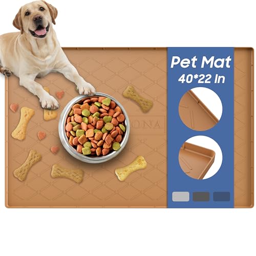 Pet Food Mat 40 x 22 in (Khaki / 40"L x 22"W)