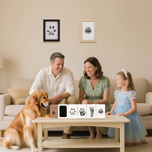 Inkless Paw Print Kit for Dogs (Black Pad,Black/Natural Wood Frame / 4-Pack,Large)