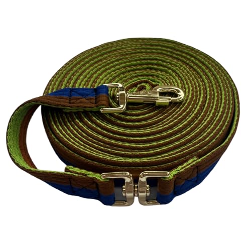 Premium Horse Training Lunge Line with Alloy Trigger Buckle and Rotating Bolt (26foot / Blue/Brown)
