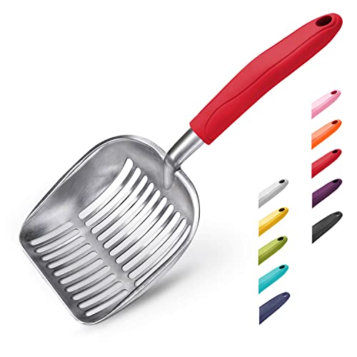 Cat Litter Scoop (Large / FLAT Aluminum \ #08 Red Handle)