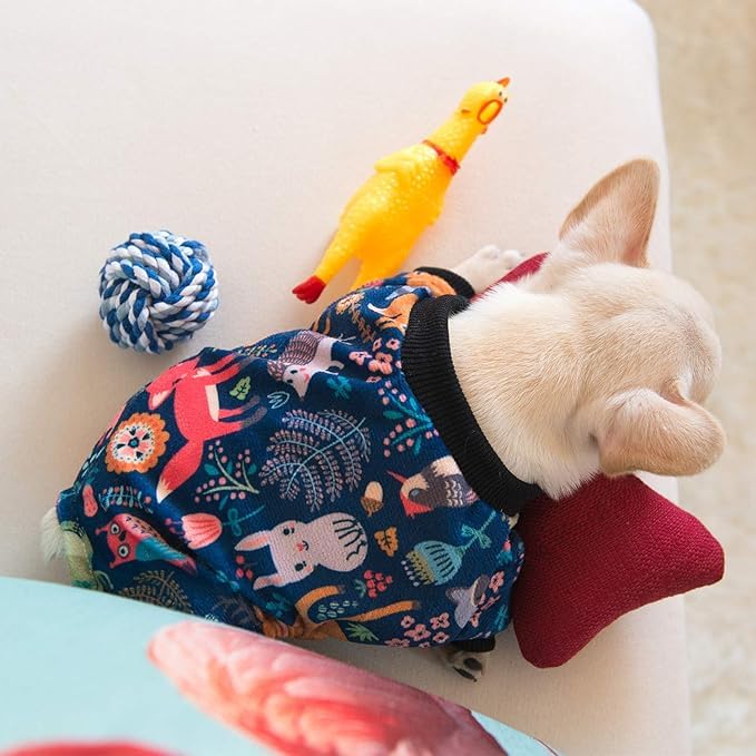 Small Dogs Outfit Soft Puppy Onesies Pjs Dog Pajamas Pet Coat Cat Apparel Comfy Doggie Jumpsuit Bodysuit for All Seasons (A06-Forest family / XX-Large)