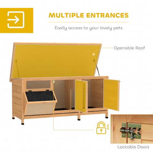 Wooden Rabbit Hutch Bunny Hutch Cage Guinea Pig with Waterproof Roof (Yellow)
