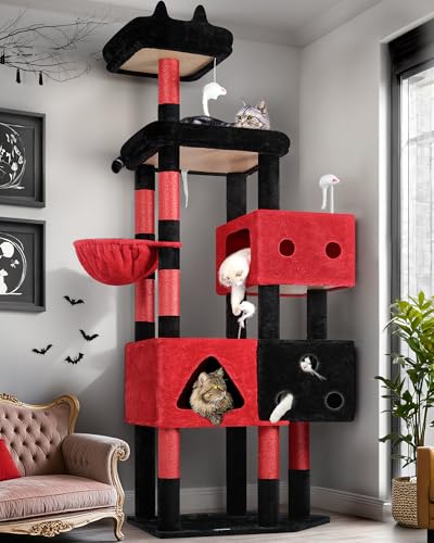 Extra Large Gothic Cat Tower for Big Cats 20 lbs (81 inch / Red Black)