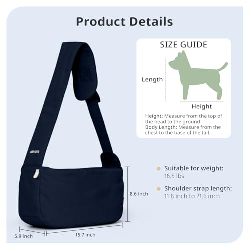 Dog Sling Carrier 15 lbs (Navy Blue Sling / 15.7"L x 5.9"W x 8.6"H)